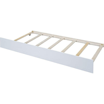 Twin Size Wood Daybed with Trundle and Fence Guardrails, White