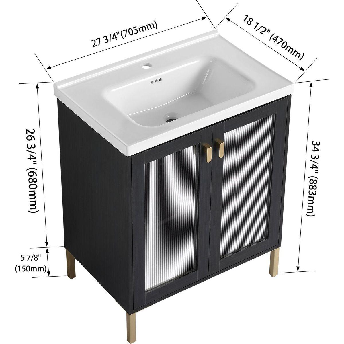 28 Inch Freestanding Bathroom Vanity Plywood With Ceramic Sink, Soft Closing Door (KD-Package)