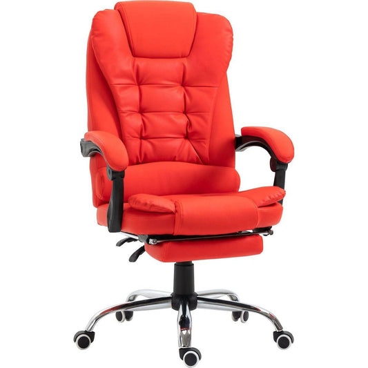 High Back Ergonomic Executive Office Chair, PU Leather Computer Chair with Retractable Footrest, Lumbar Support, Padded Headrest and Armrest, Red