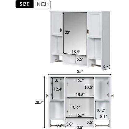 35" x 28" Modern Wall Mounted Bathroom Storage Cabinet, Bathroom Wall Cabinet with Mirror, Medicine Cabinet with Towels Bar