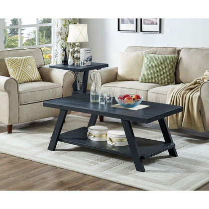 Athens Contemporary Replicated Wood Shelf Coffee Table in Black Finish