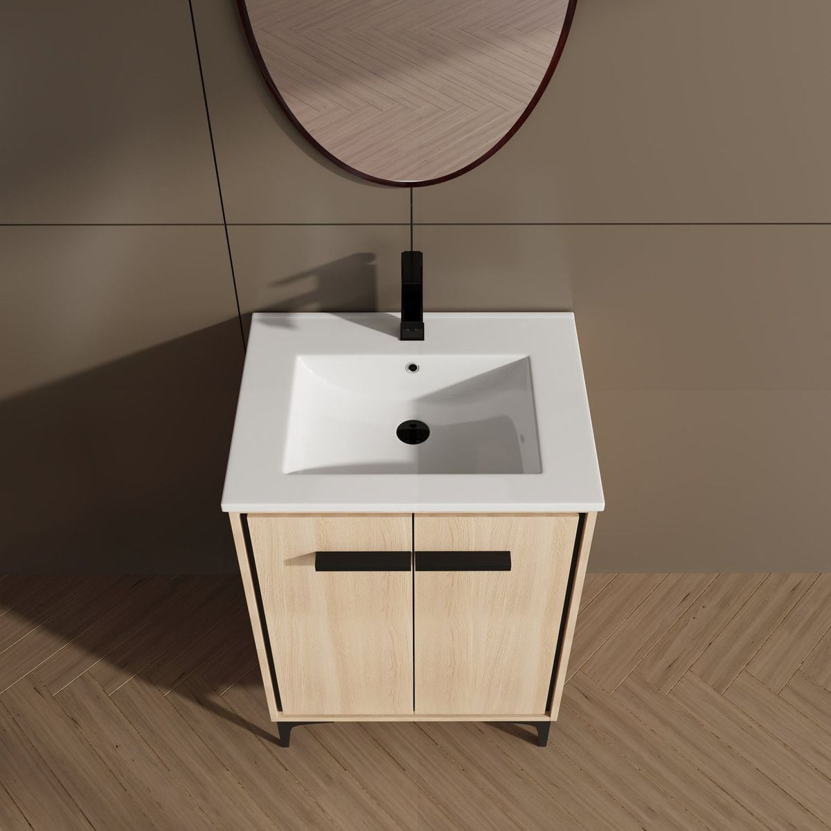 24 Inch Bathroom Vanity Base with basin, Storage Cabinet with Doors, Engineered Wood