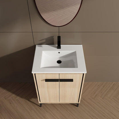 24 Inch Bathroom Vanity Base with basin, Storage Cabinet with Doors, Engineered Wood