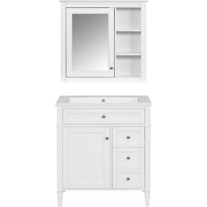 30" Bathroom Vanity with Top Sink, Modern Bathroom Storage Cabinet with 2 Drawers and a Tip-out Drawer, Freestanding Vanity Set with Mirror Cabinet, Single Sink Bathroom Vanity