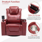 270 Degree Swivel PU Leather Power Recliner Individual Seat Home Theater Recliner with Surround Sound, Cup Holder, Removable Tray Table, Hidden Arm Storage for Living Room, Red