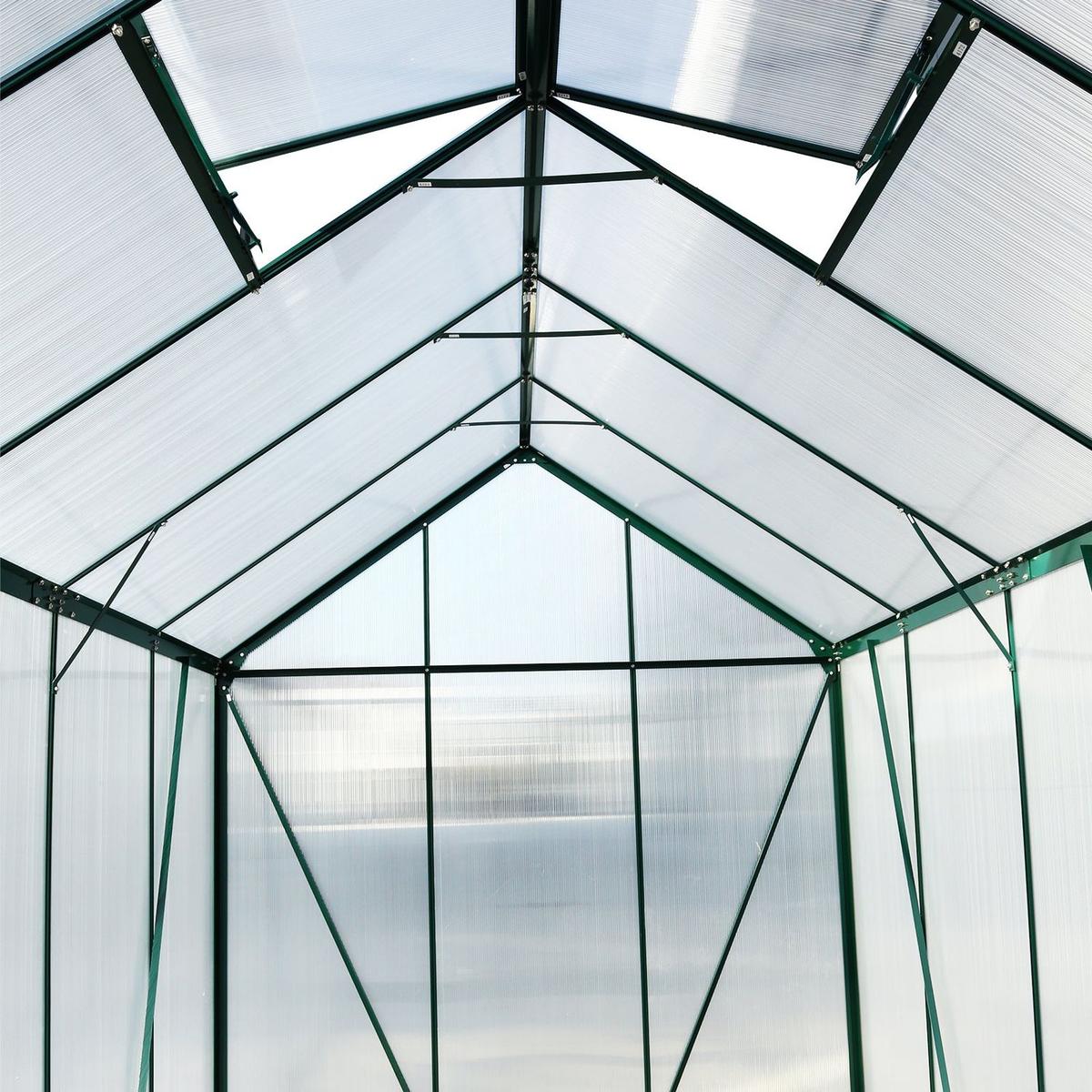 6.3'x10.2'x7' Polycarbonate Greenhouse, Heavy Duty Outdoor Aluminum Walk-in Green House Kit with Rain Gutter, Vent and Door for Backyard Garden, color green
