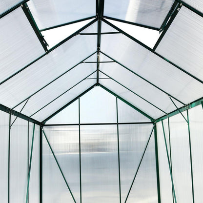 6.3'x10.2'x7' Polycarbonate Greenhouse, Heavy Duty Outdoor Aluminum Walk-in Green House Kit with Rain Gutter, Vent and Door for Backyard Garden, color green