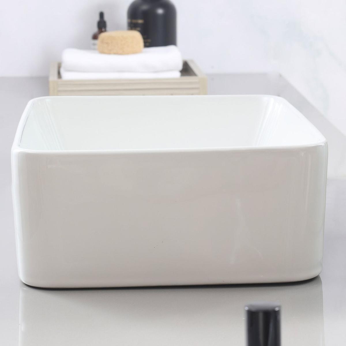 Vessel Bathroom Sink Basin in White Ceramic Single Basin Ceramic Farmhouse Kitchen Sink with Basket Strainer