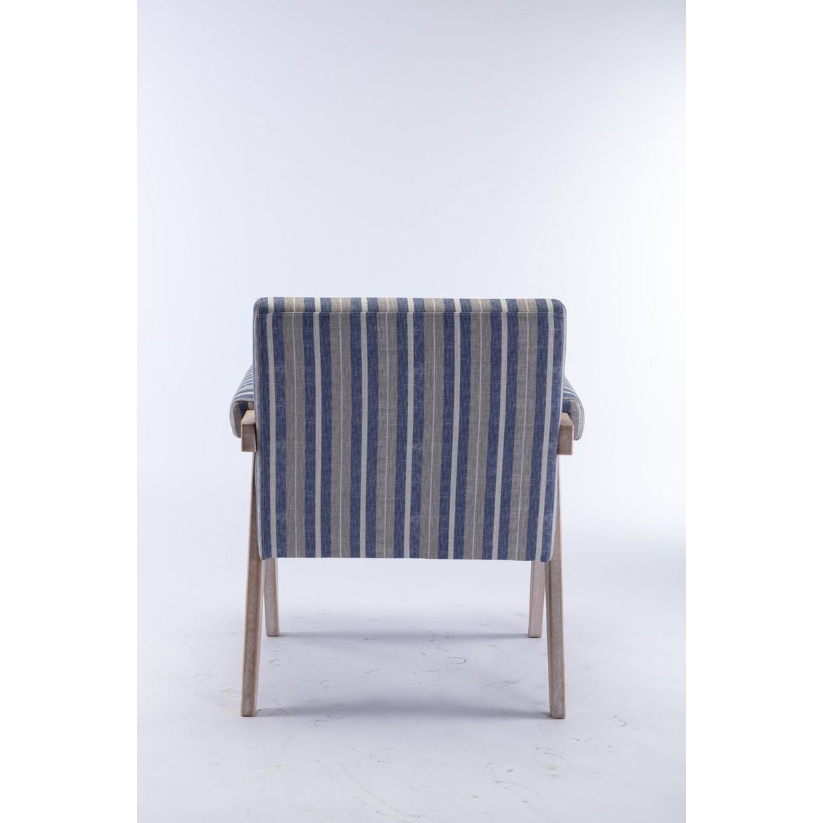 Accent chair, KD rubber wood legs with black finish. Fabric cover the seat. With a cushion.Blue Stripe