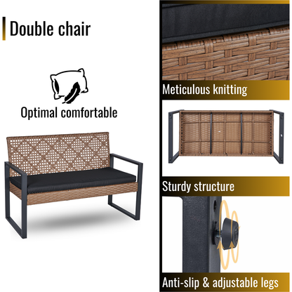 4-Piece Patio Furniture Set Outdoor Balcony Porch Garden Backyard Lawn Furniture Acacia Wood Table Top, Morden Black and Light Brown