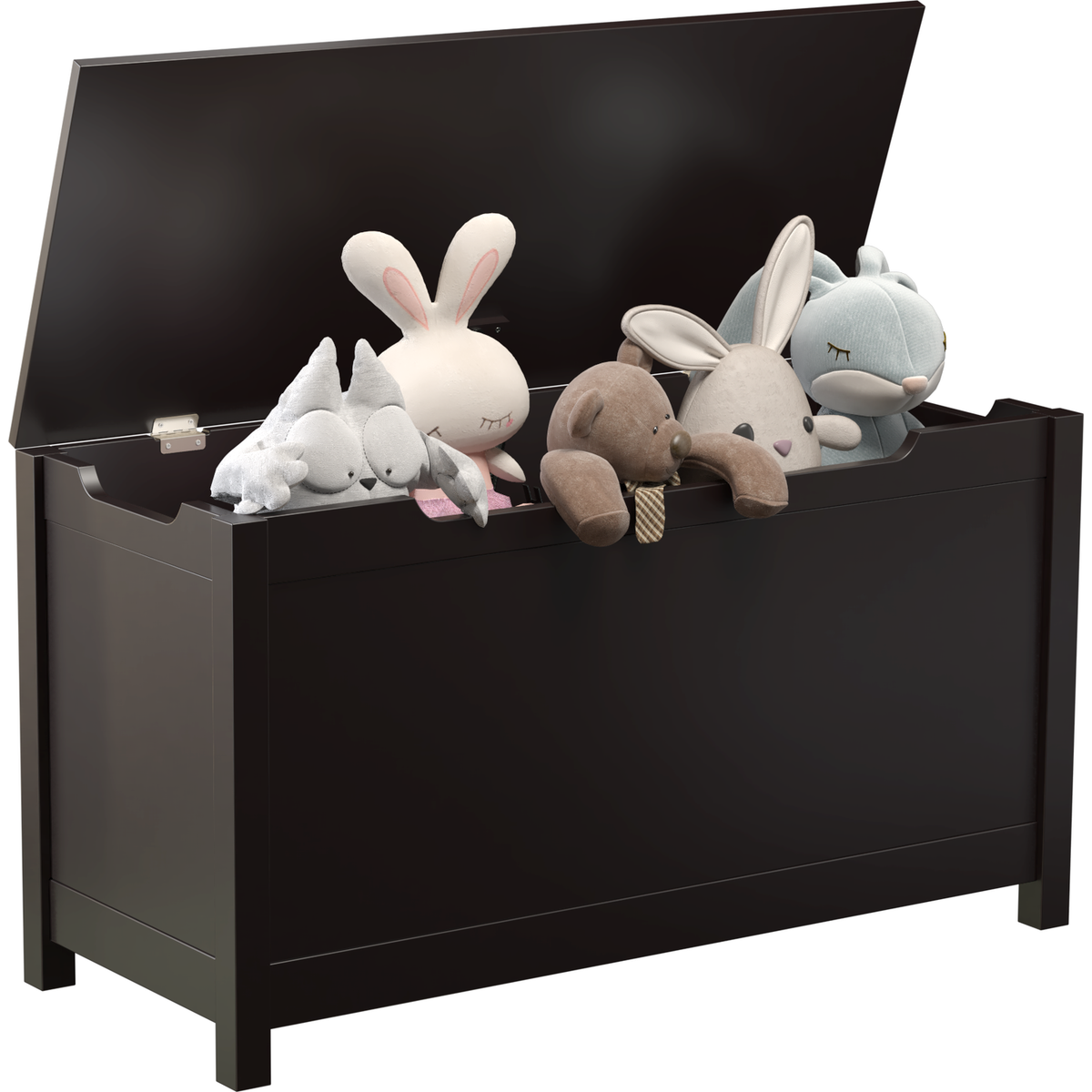 Kids Wooden Toy Box Storage with Safety Hinged Lid for Ages 3+ (Dark Brown)