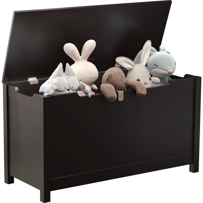 Kids Wooden Toy Box Storage with Safety Hinged Lid for Ages 3+ (Dark Brown)