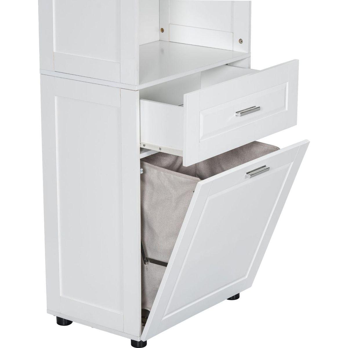 Tall Bathroom Cabinet with Laundry Basket, Large Storage Space Tilt-Out Laundry Hamper and Upper Storage Cabinet, White