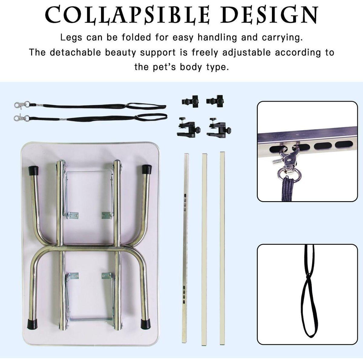 46" Folding Dog Pet Grooming Table Stainless Steel Frame Rubber Mat on Board with Adjustable Arm and Clamps pet dog Cat Grooming Table (PURPLE COLOR)