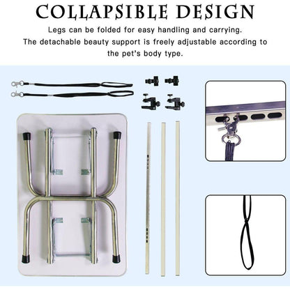 46" Folding Dog Pet Grooming Table Stainless Steel Frame Rubber Mat on Board with Adjustable Arm and Clamps pet dog Cat Grooming Table (PURPLE COLOR)