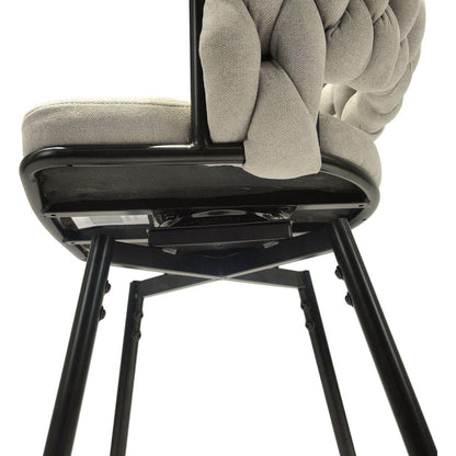 Bar Chair Linen Woven Bar Stool Set of 2,Black legs Barstools No Adjustable Kitchen Island Chairs,360 Swivel Bar Stools Upholstered Bar Chair Counter Stool Arm Chairs with Back Footrest, (Grey)