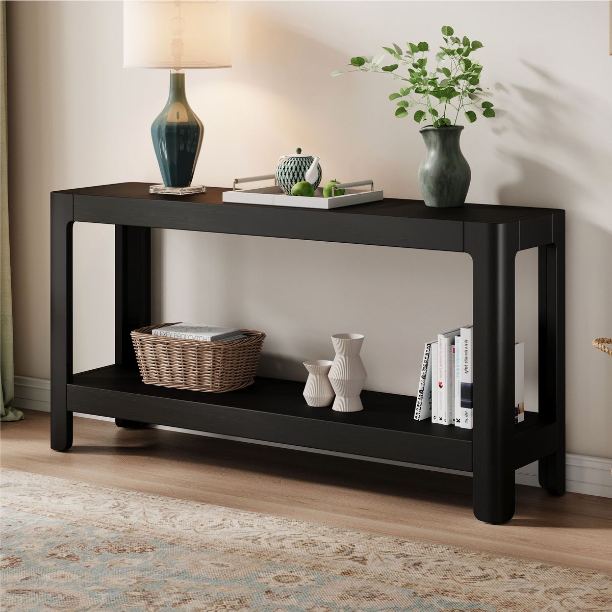 Mirod Modern Farmhouse Console Table,Elegant Minimalist Design with Premium Wood Veneer and Rounded Corners
