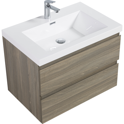 30" Floating Bathroom Vanity with Sink, Modern Wall-Mounted Bathroom Storage Vanity Cabinet with Resin Top Basin and Soft Close Drawers, Ash Grey