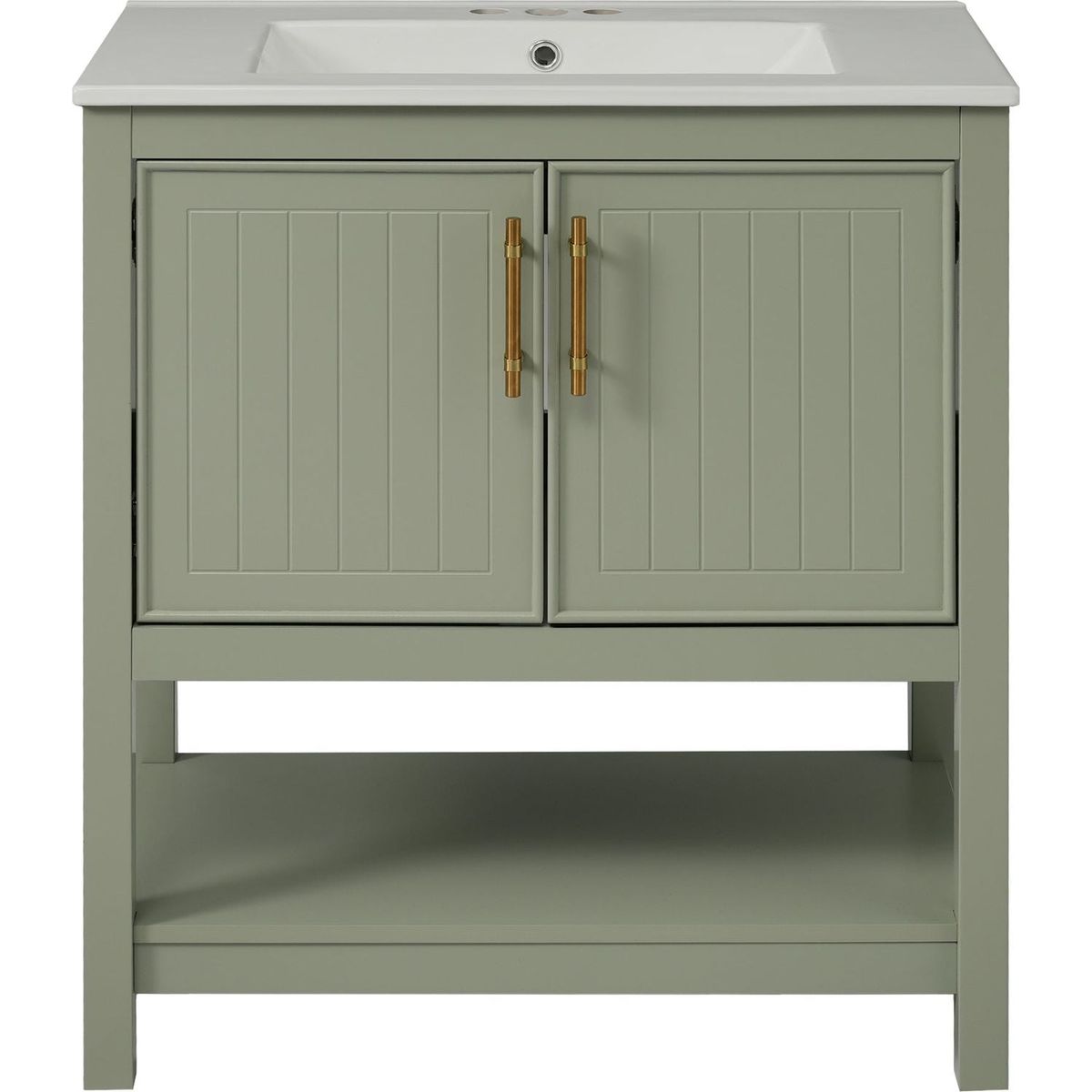 30-Inch Green Bathroom Vanity with Ceramic Sink and Versatile Storage - Ideal for Small Bathrooms