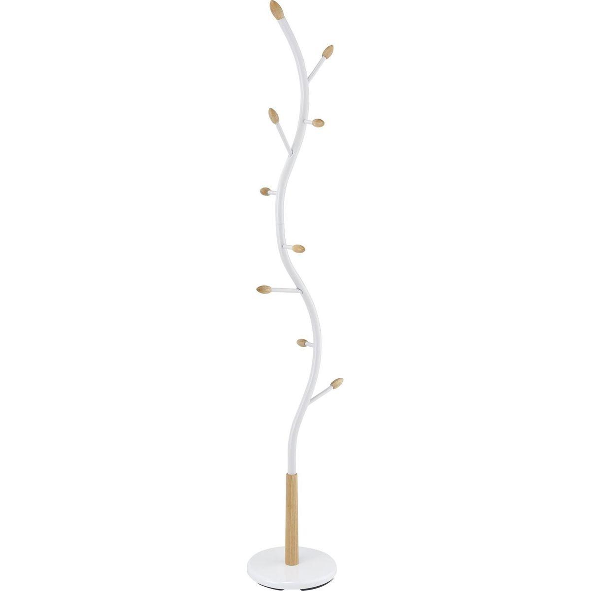 Arles Metal Whtie and Oak Standing Coat Rack