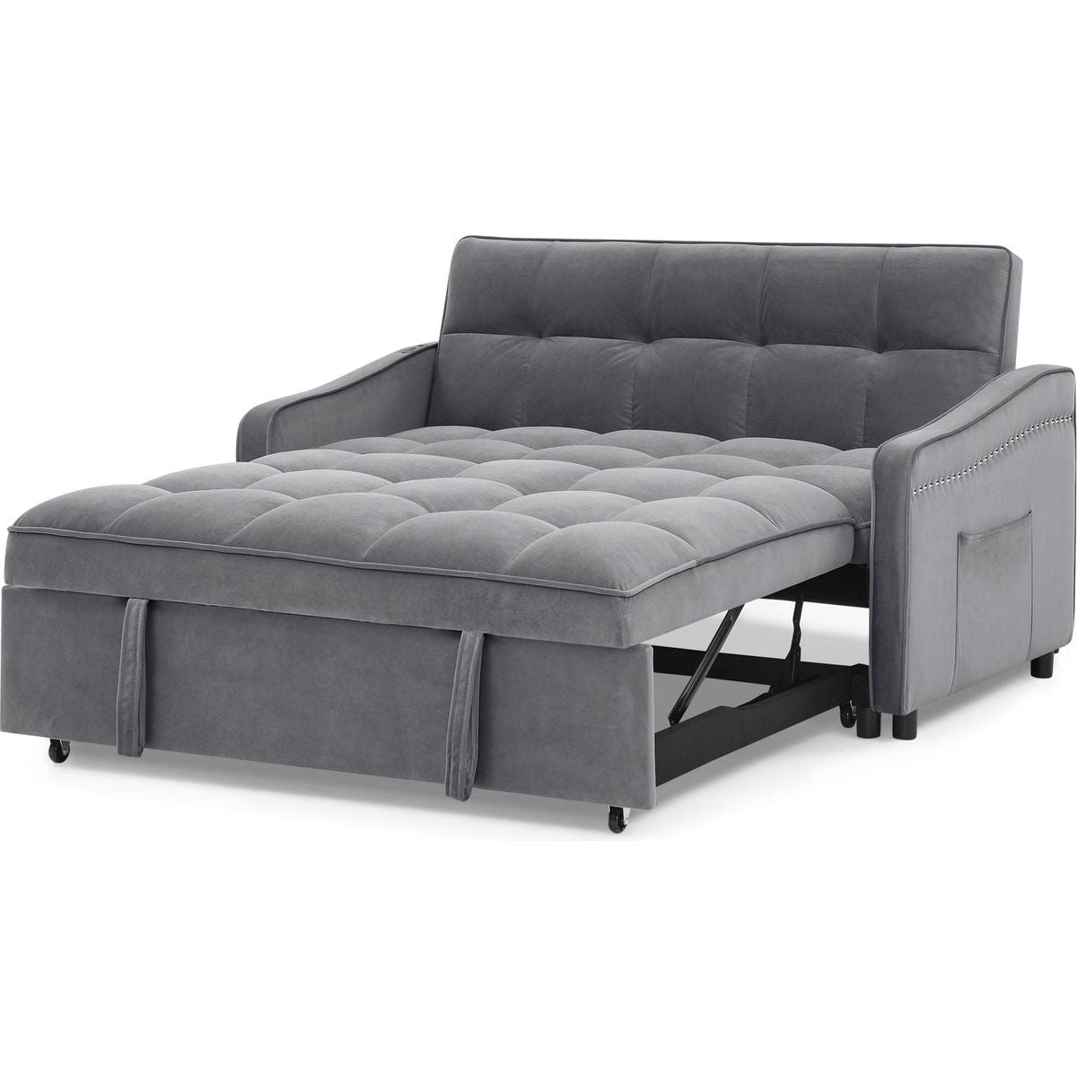 Loveseats Sofa Bed with Pull-out Bed,Adjustable Back and Two Arm Pocket,TypeC and USB Charging with Copper nail,Grey (47"x53"x31")