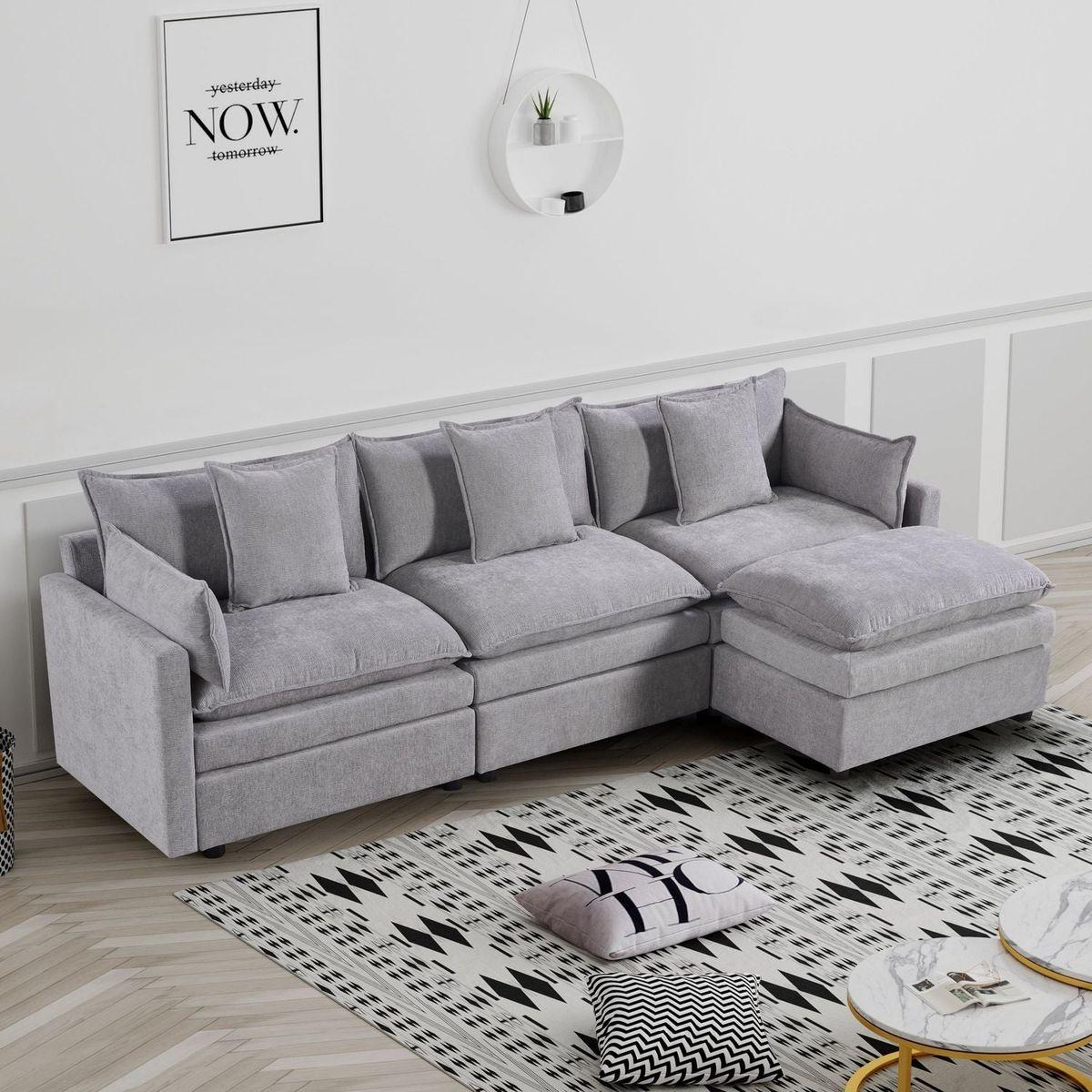 108.66"Modern Chenille L-shaped Sectional Sofa with Convertible Chaise, Comfy Cloud Couch Deep Sectional Sofa with Ottomans for Living Room