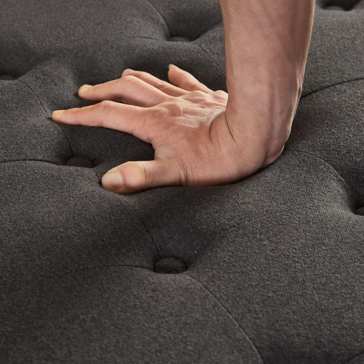 Large square storage ottoman with wooden legs, Upholstered button tufted coffee table with nail trims for Living Space,Dark Grey