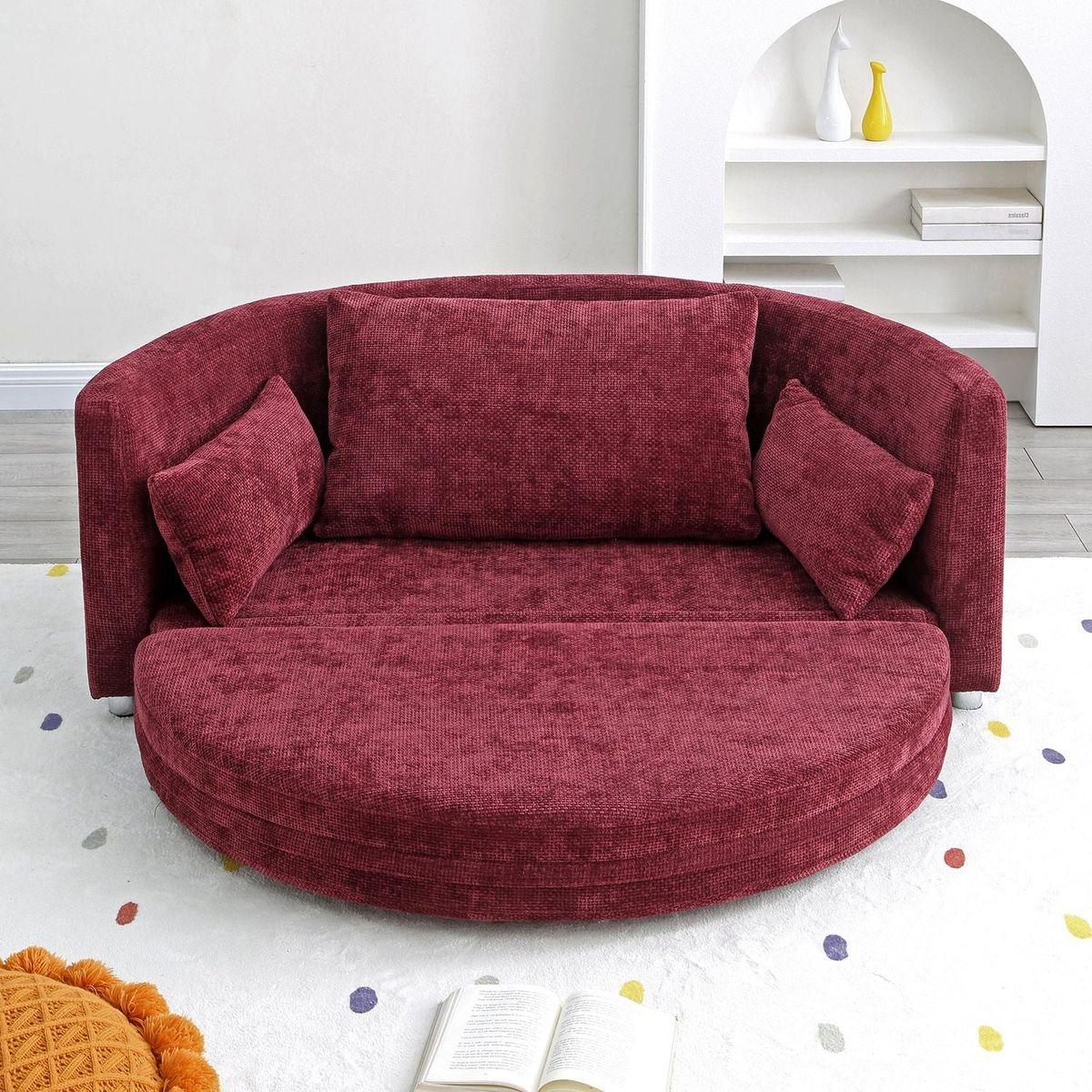 Foldable Sleeper sofa bed, Floor Sofa Chair Bed,multi-functional, circular bed, adjustable Futon Sofa Folding Lazy Sofa couch,double, for balcony, living room, sitting and sleeping sofa,Burgundy