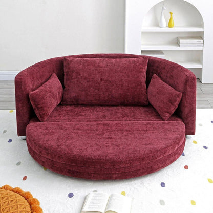 Foldable Sleeper sofa bed, Floor Sofa Chair Bed,multi-functional, circular bed, adjustable Futon Sofa Folding Lazy Sofa couch,double, for balcony, living room, sitting and sleeping sofa,Burgundy