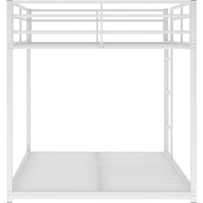Full over Full Metal Bunk Bed, Low Bunk Bed with Ladder, White