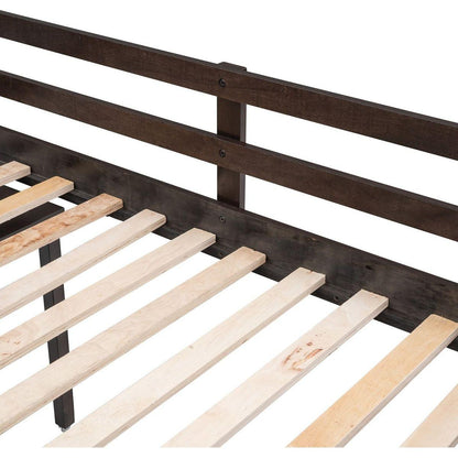 Low Study Twin Loft Bed with Cabinet and Rolling Portable Desk - Espresso