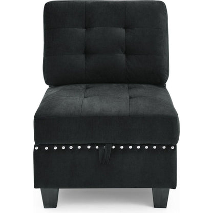 Single Chair for Modular Sectional,Black Velvet (26.5"x31.5"x36")