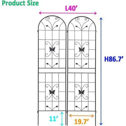 2 Pack Metal Garden Trellis 86.7" x 19.7" Rustproof Trellis for Climbing Plants Outdoor Flower Support Black