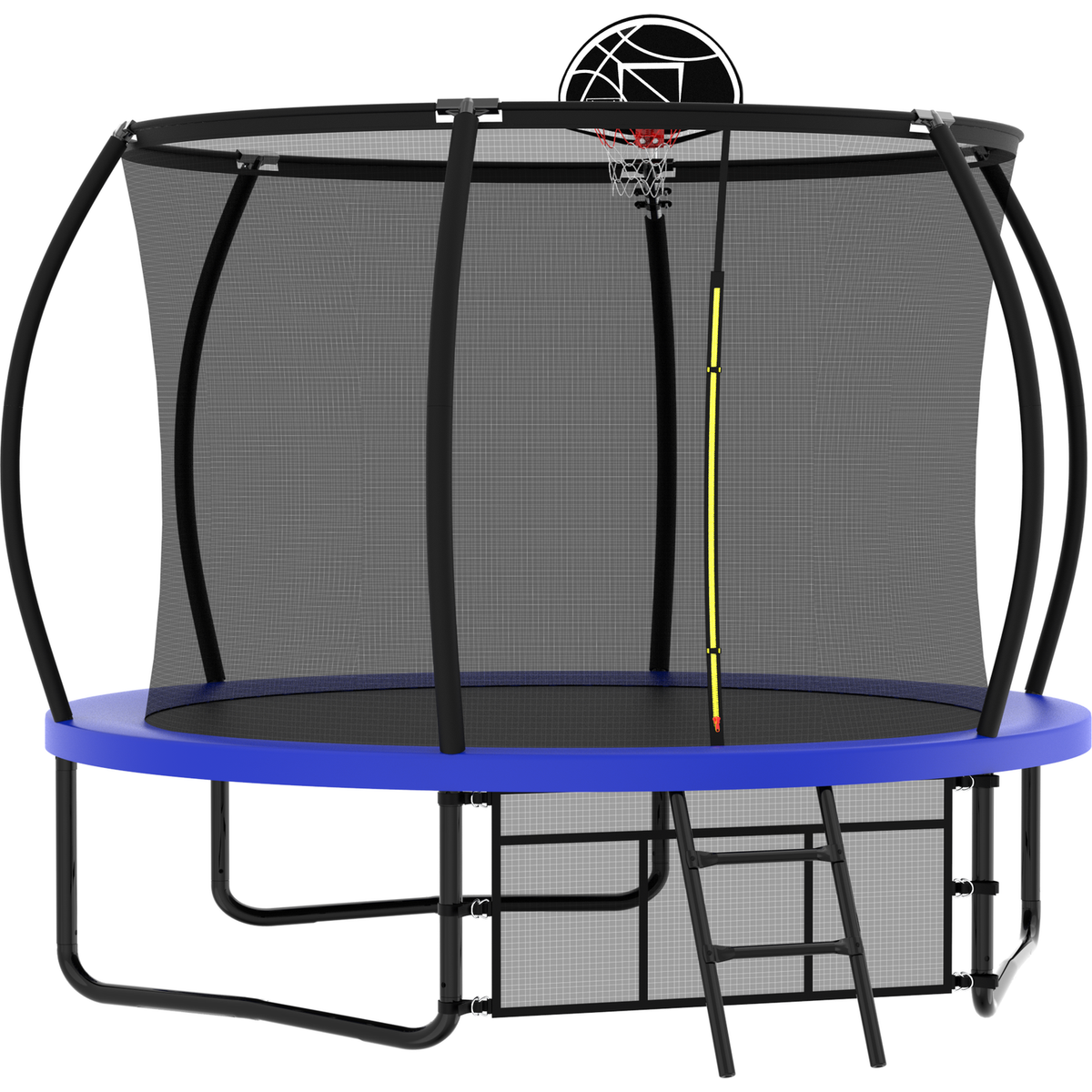 10FT Pumpkin Trampoline, Outdoor Trampoline with Basketball Hoop, Enclosure Net and Ladder