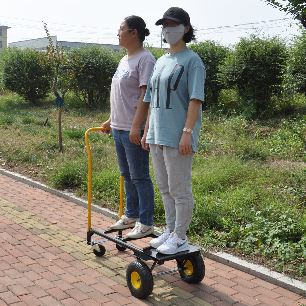 HT1006BK-YL Hand Truck Dual Purpose 2 Wheel Dolly Cart and 4 Wheel Push Cart with Swivel Wheels 330 Lbs Capacity Heavy Duty Platform Cart for Moving/Warehouse/Garden/Grocery