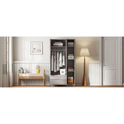 3-Door Mirror Wardrobe with 2 Drawers and Top Cabinet,Gray