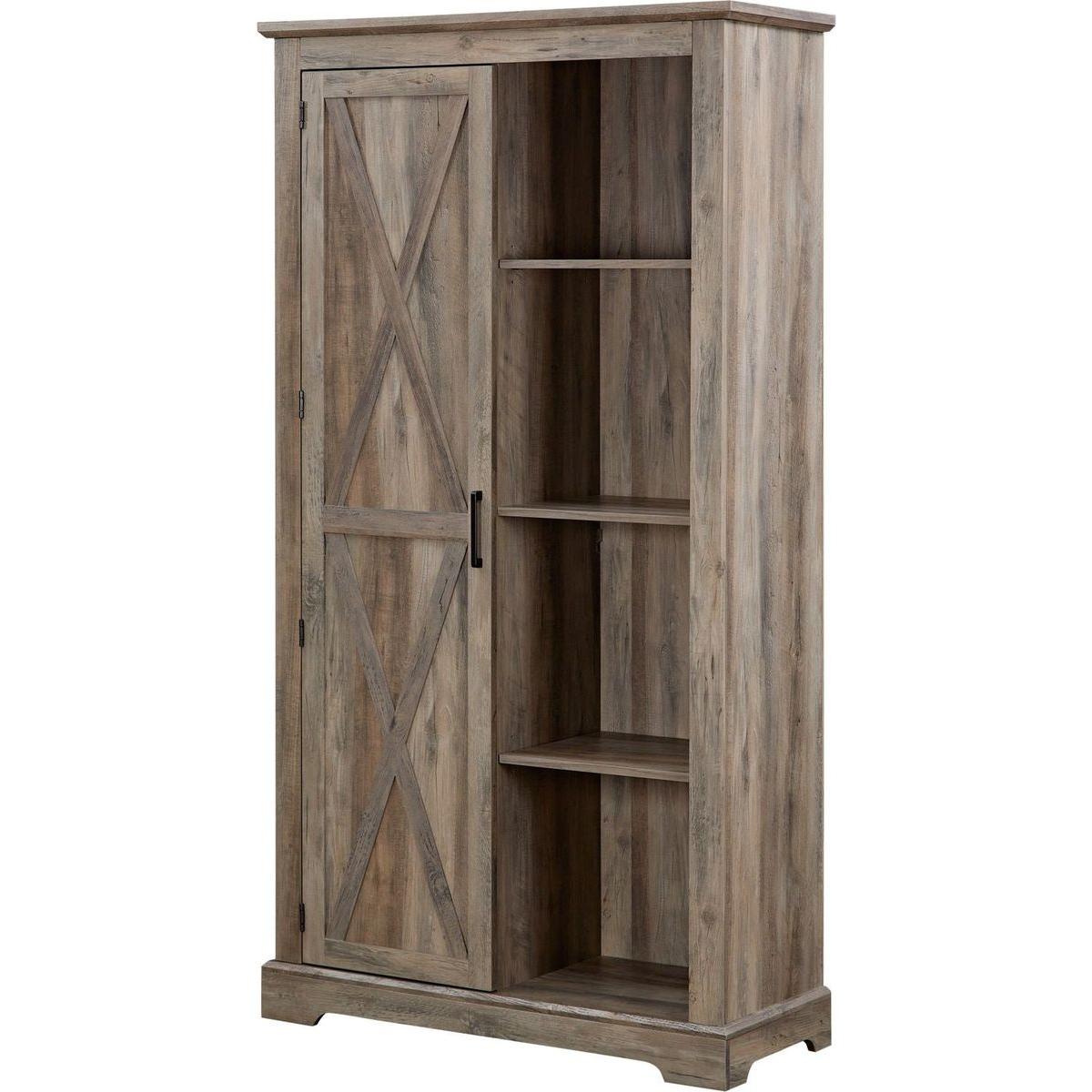 Tall Storage Cabinet Barn Door Storage Country Wood Rustic Farmhouse Pantry Cupboard Sliding Door Kitchen Organizer Furniture Home Drawer Shelves 39.37x15.75x74.4 Gray Wash