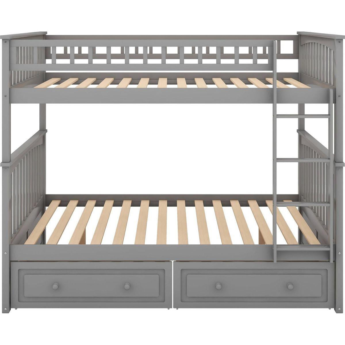 Full over Full Bunk Bed with Drawers, Convertible Beds, Gray