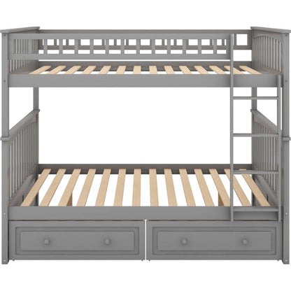 Full over Full Bunk Bed with Drawers, Convertible Beds, Gray