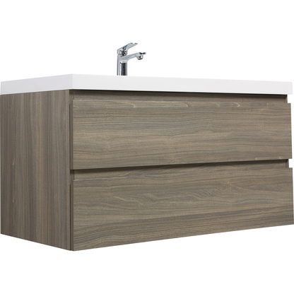 42" Floating Bathroom Vanity with Sink, Modern Wall-Mounted Bathroom Storage Vanity Cabinet with Resin Top Basin and Soft Close Drawers, Ash Grey