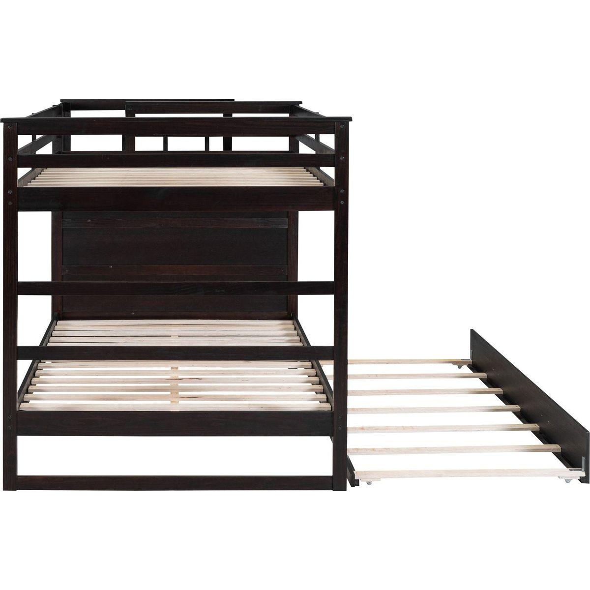 Full Over Full Bunk Bed with Twin Size Trundle and Staircase, Espresso