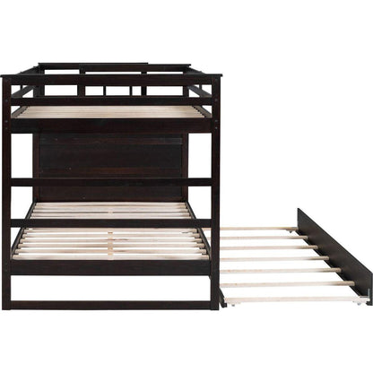 Full Over Full Bunk Bed with Twin Size Trundle and Staircase, Espresso