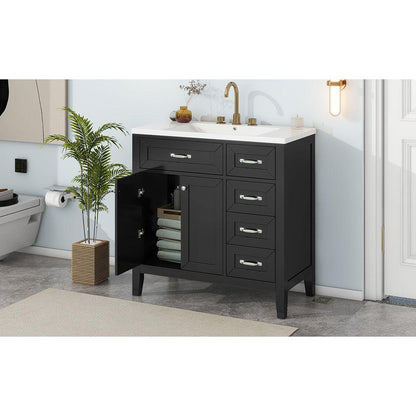 36" Bathroom Vanity with Sink Combo, Black Bathroom Cabinet with Drawers, Solid Frame and MDF Board