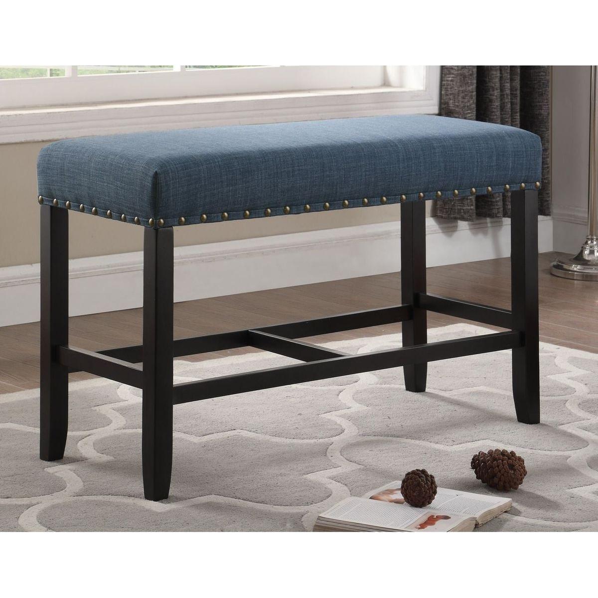 Biony Fabric Counter Height Dining Bench with Nailhead Trim, Blue