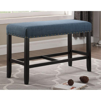 Biony Fabric Counter Height Dining Bench with Nailhead Trim, Blue