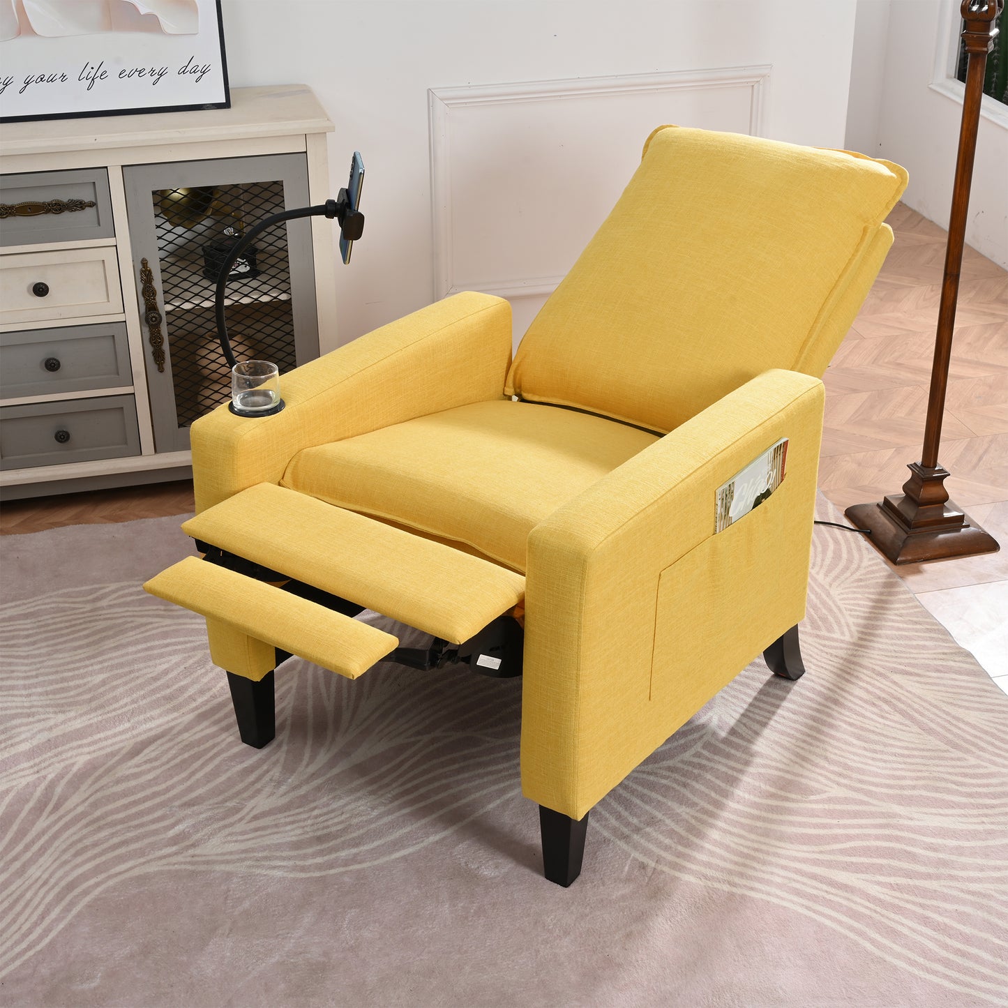 Recliner Chairs for Adults, Adjustable Recliner Sofa with Mobile Phone Holder & Cup Holder, Modern Reclining Chairs Fabric Push Back Recliner Chairs for Living Room, Bedroom, YELLOW