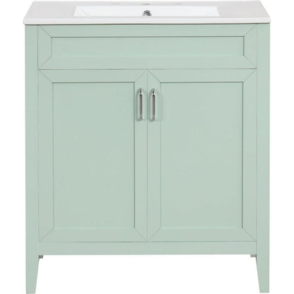 30" Bathroom Vanity with Sink, Multi-functional Bathroom Cabinet with Doors and Drawers, Solid Frame and MDF Board, Green