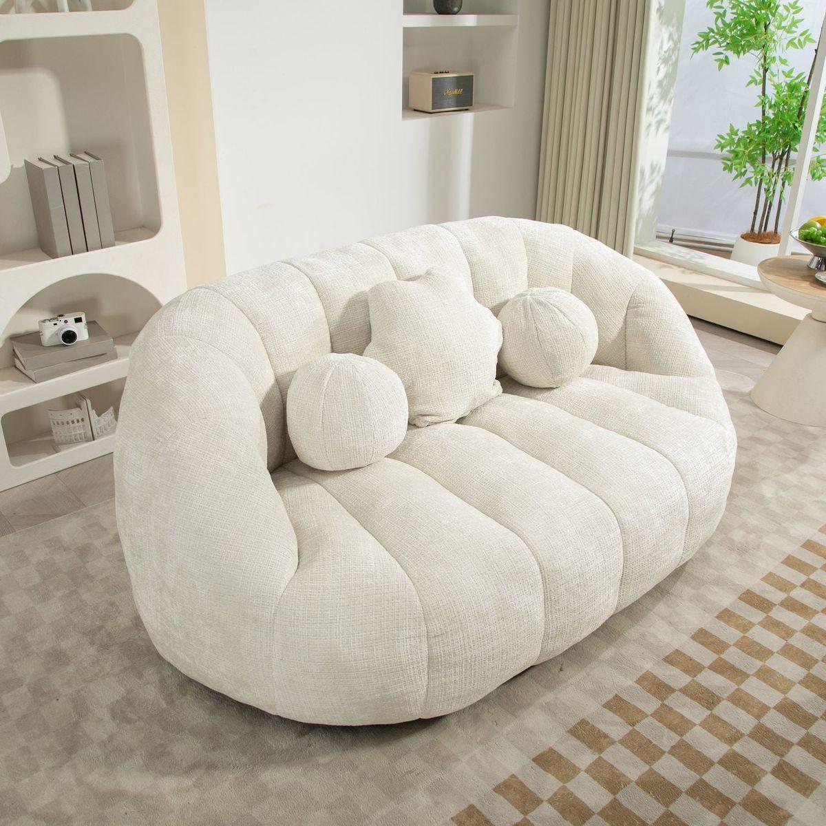 Bean Bag sofa Lazy Sofa Durable Comfort Lounger High Back Bean Bag Chair Couch for Adults and Kids, Indoor & Outdoor, Accent Floor Soft Lounge Chair (White chenille)