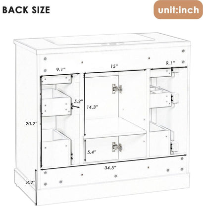 36" Bathroom Vanity with Sink Combo, One Cabinet and Six Drawers, Solid Wood and MDF Board, Green