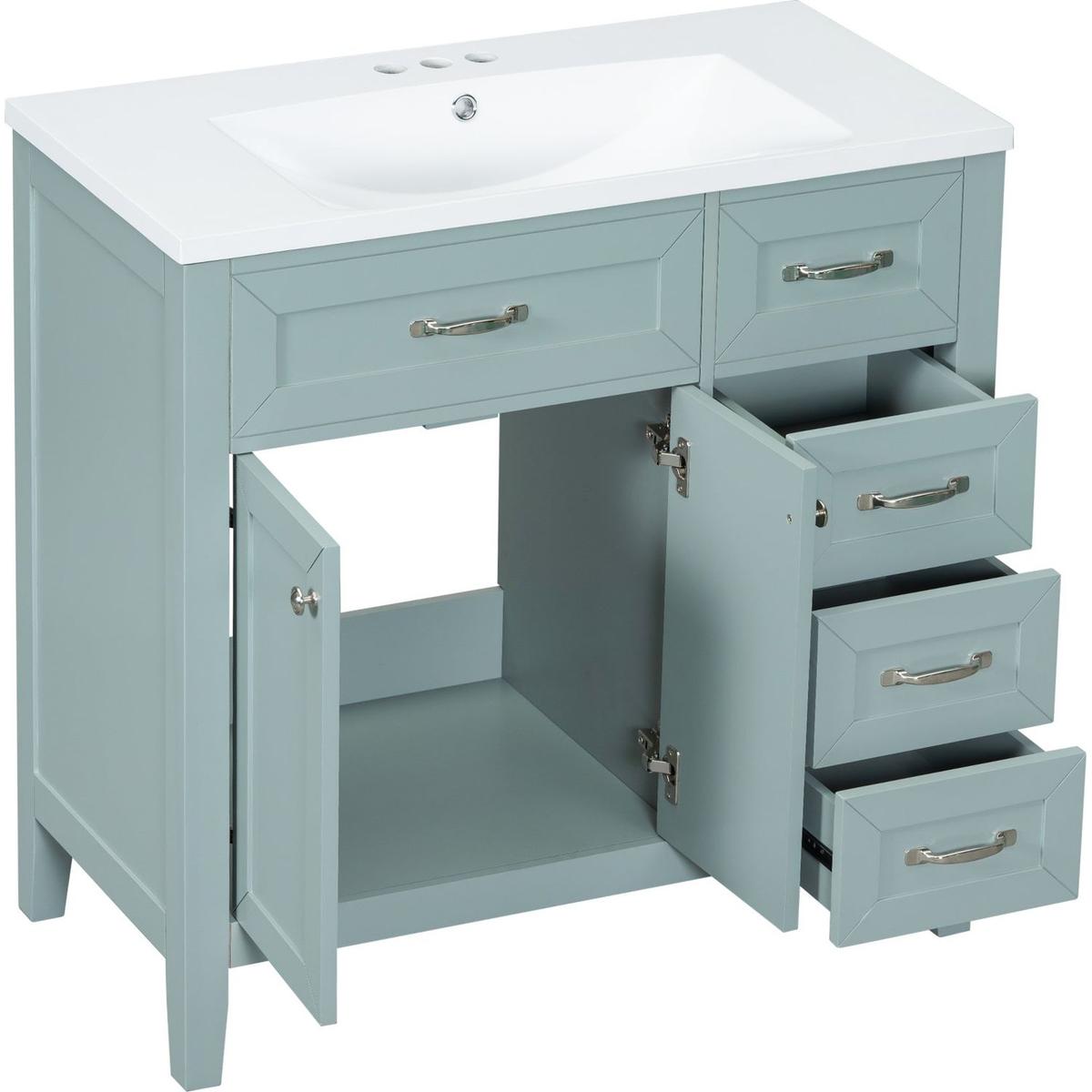 36" Bathroom Vanity with Sink Combo, Green Bathroom Cabinet with Drawers, Solid Frame and MDF Board